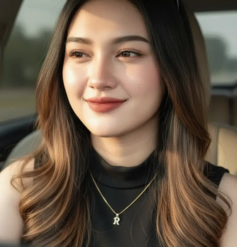 Promt Foto Wanita Cantik di Dalam Mobil Suasana Pagi Hari yang Hangat