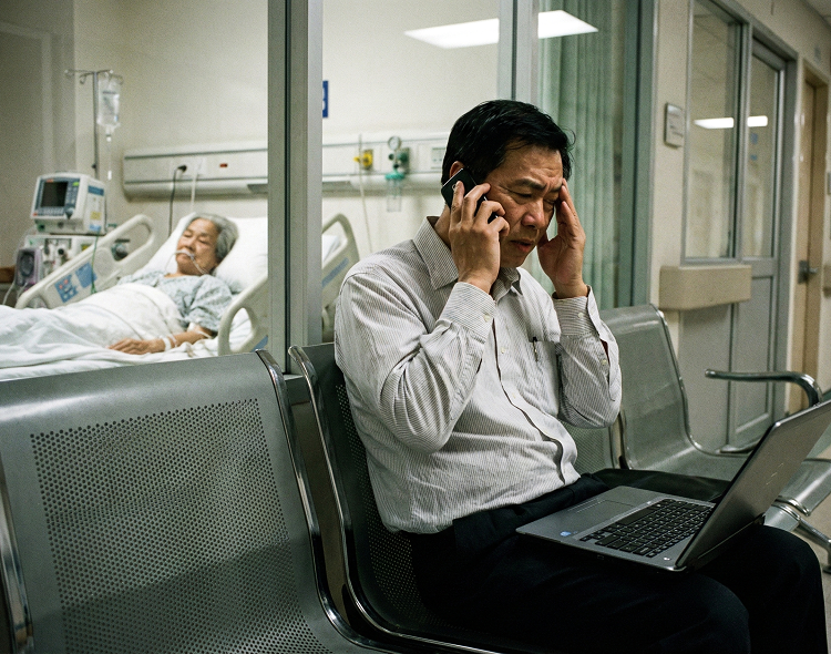 Ilustrasi keluarga bingung merawat orang sakit